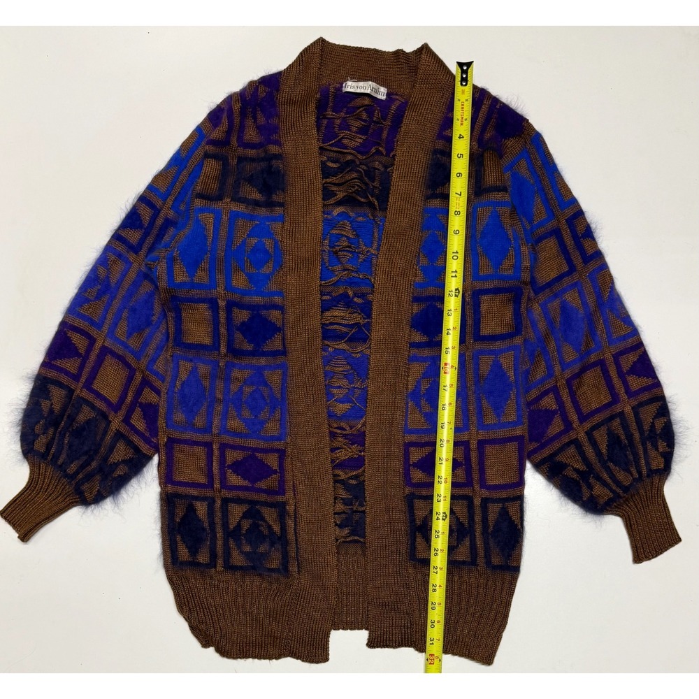 Iris von Arnim Vintage Silk Angora Wool Cardigan Geometric Made in W Germany
